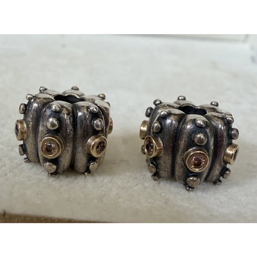 ONE Clip❗️Pandora Silver & 14k Gold Brown Fusion Clip Charm With CZ, 790853BCZ - Picture 2 of 7